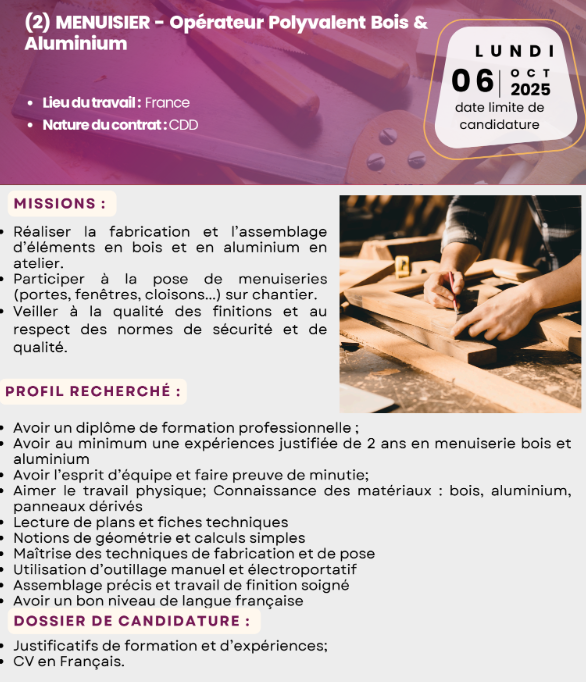 Carpenter - Multi-skilled Worker (Wood and Aluminum)