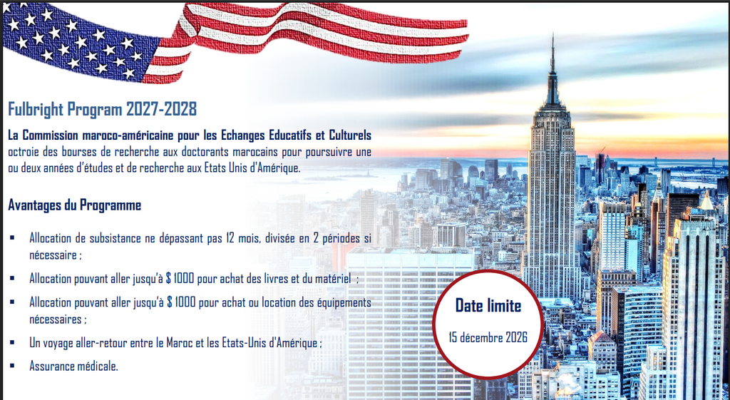 Application for the Fulbright Scholarship 2027–2028 for Moroccan Students – Requirements, Benefits, and Deadline