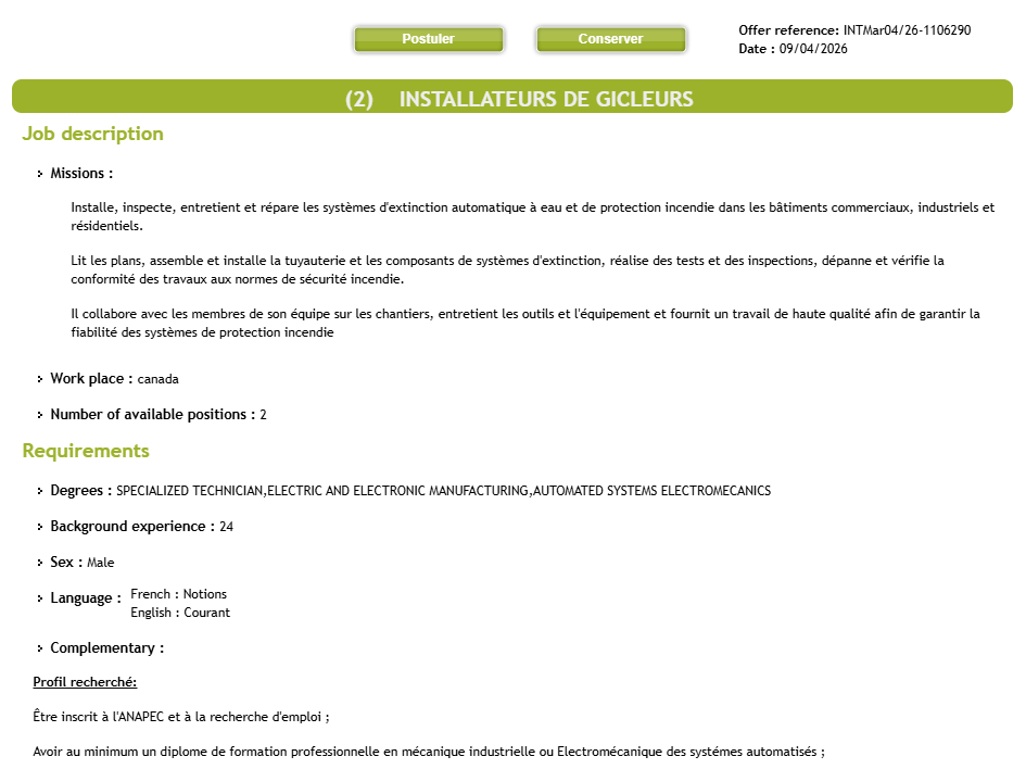  INSTALLATEURS DE GICLEURS