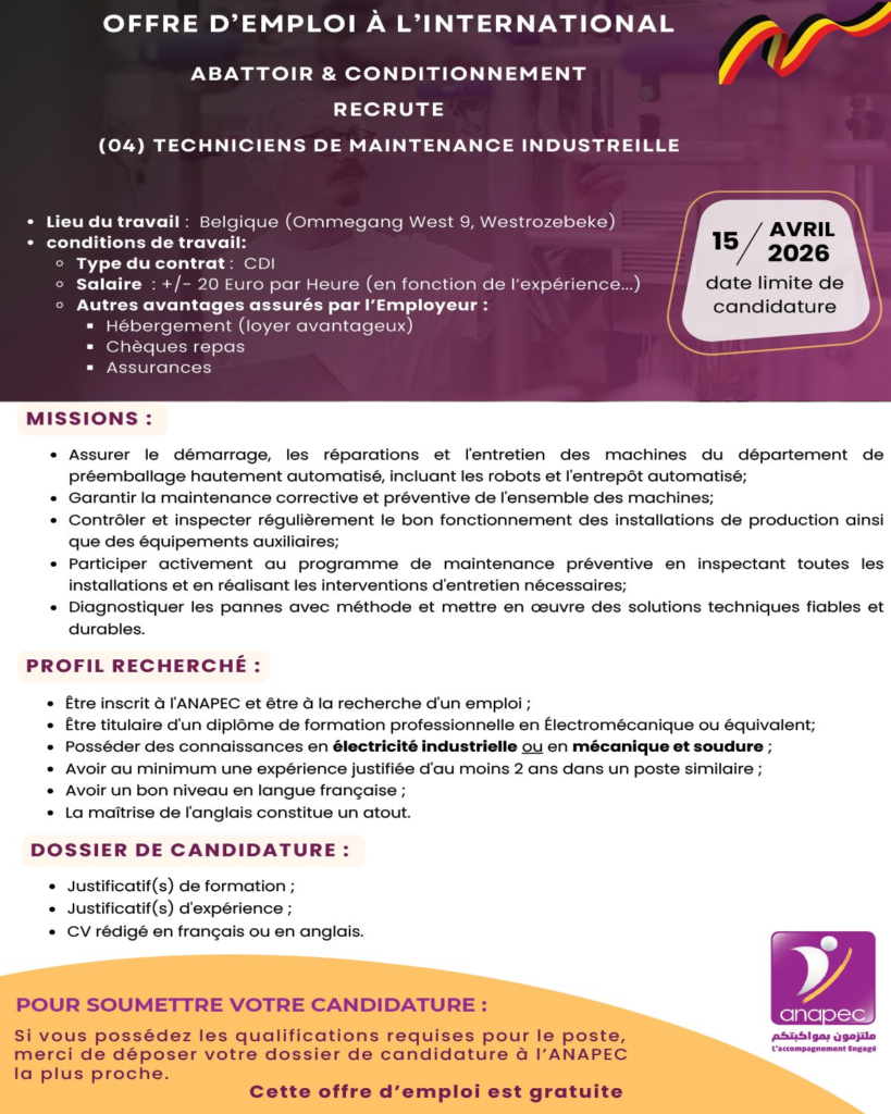 Industrial Maintenance Technicians in Belgium - Job Offer 2026