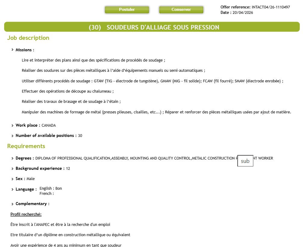 (30)   SOUDEURS D'ALLIAGE SOUS PRESSION