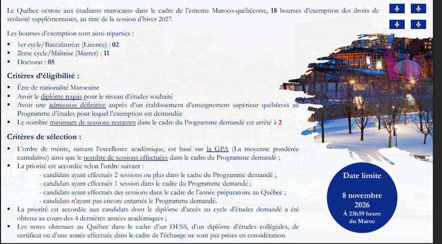 Quebec Tuition Fee Exemptions for Moroccan Students — Winter 2027